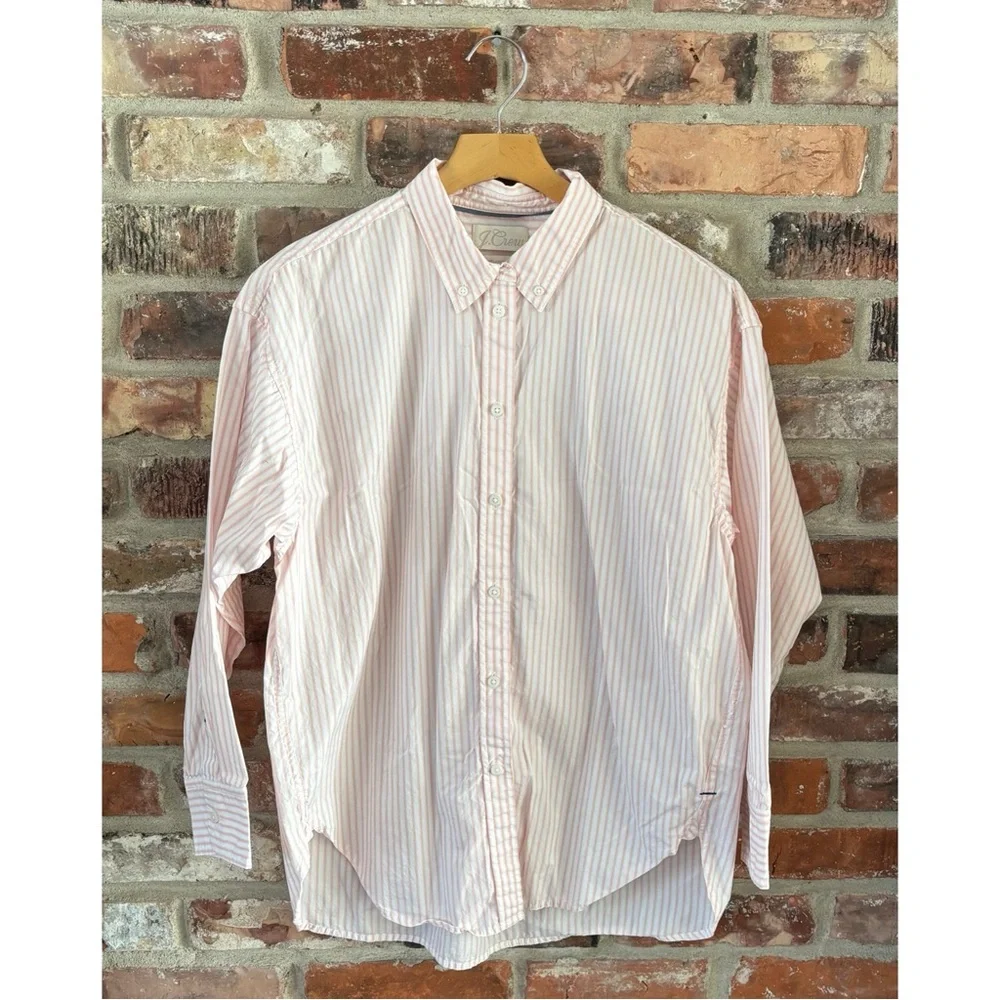 J. Crew Cotton Pink Stripe Relaxed Button Up Long Sleeve Shirt Top, 10